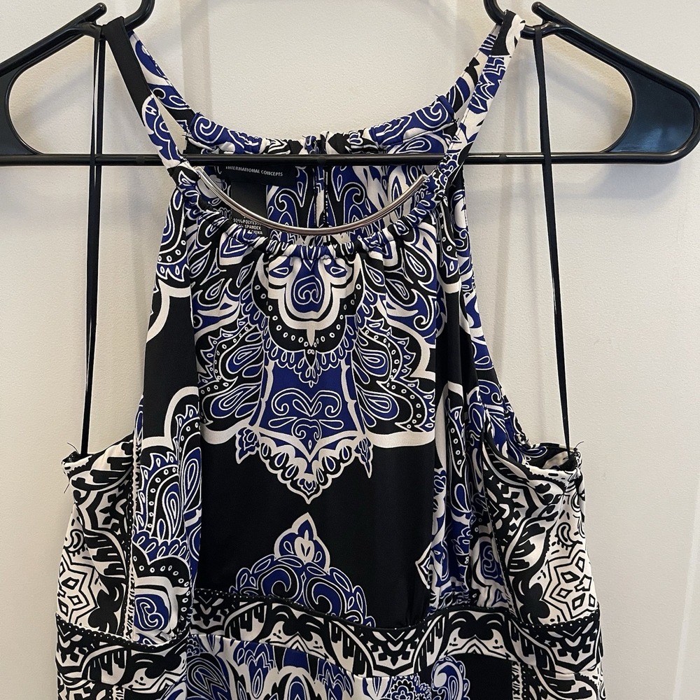 INC International Concepts Black Tropical Maxi Halter Sleeveless Dress‎ Size XL - Picture 3 of 8